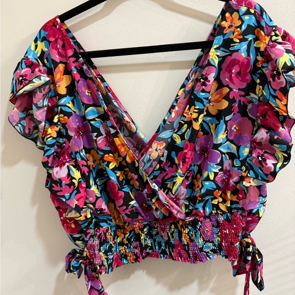 SHEIN Multicolor Floral Wrap Blouse - Picture 1 of 4